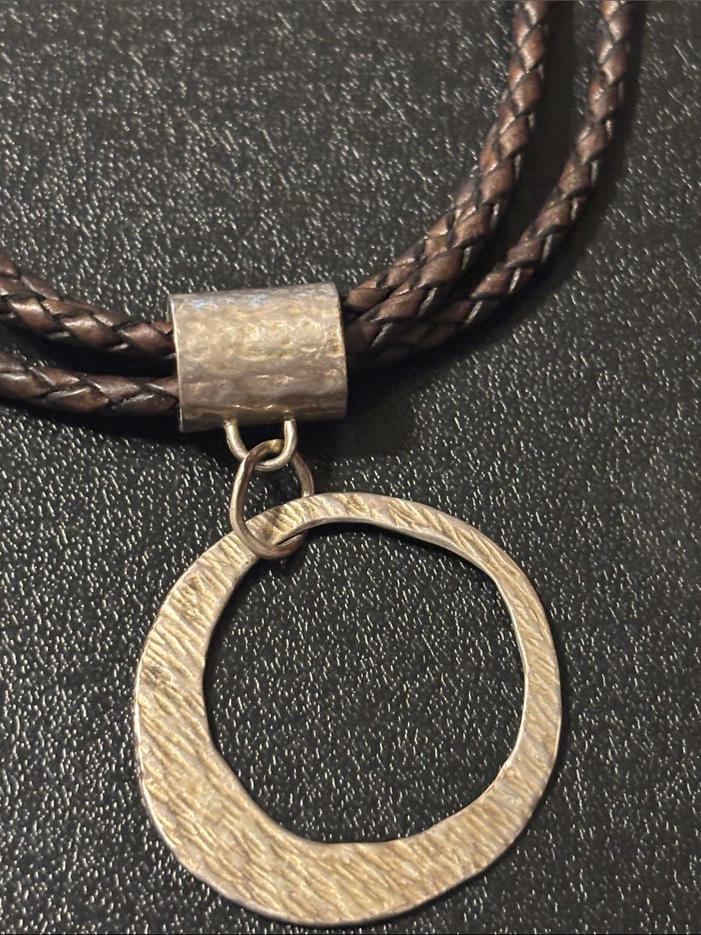 Silpada Sterling Silver Circle Pendant On‎ A Multi Strand Brown Leather Cord